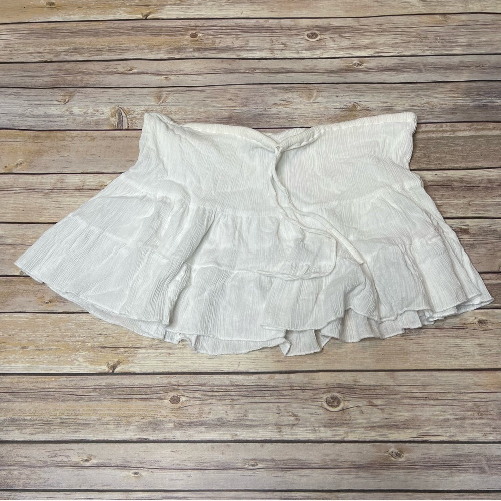 CYN By Cynthia Mehra White Drawstring Gauze Skirt One Size Vintage